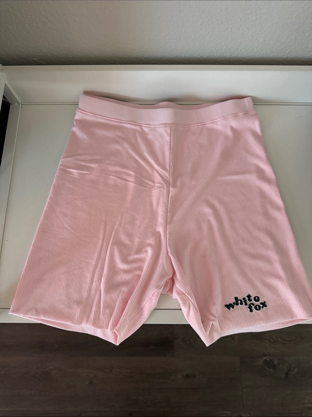 Pink Ribbed White Fox Bike Shorts